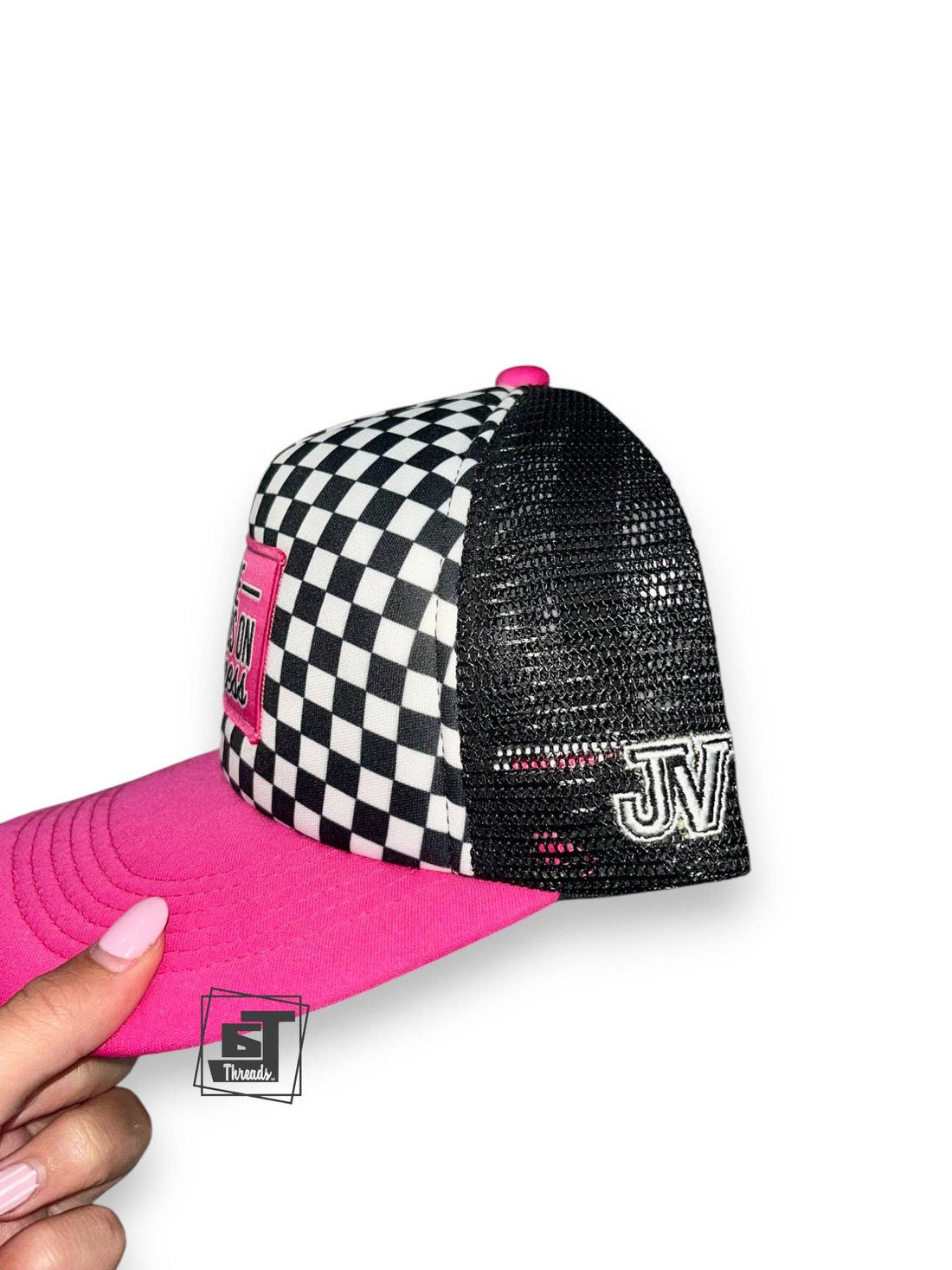 Pink Checkered Stand on Business Cap